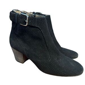 AQUATALIA Ankle Bootie Size‎ 6 Women "France" Perforated Black Suede Leather